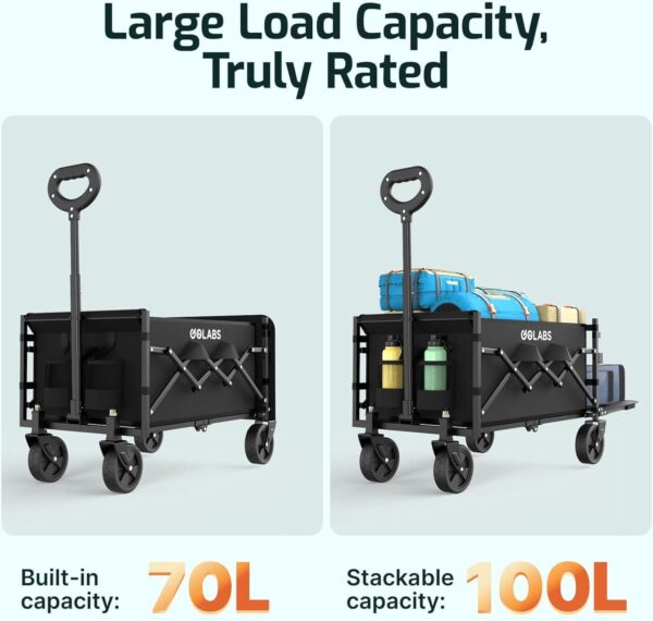 Collapsible Wagon Cart Max 350lb Load & Expandable Storage 100L