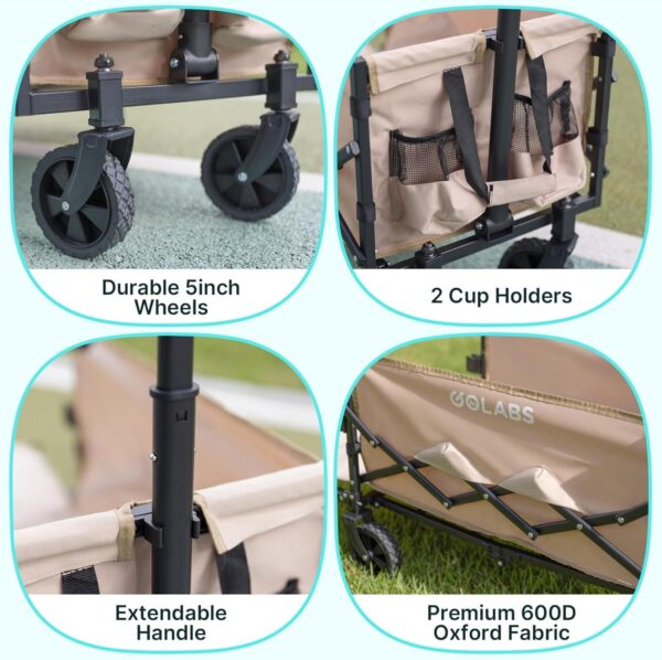 Collapsible Wagon Cart Max 350lb Load & Expandable Storage 100L