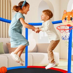 55IN 6FT Indoor&Outdoor with Enclosure Trampoline for Kids Gift (Blue / Red – 55IN – 6-in-1)