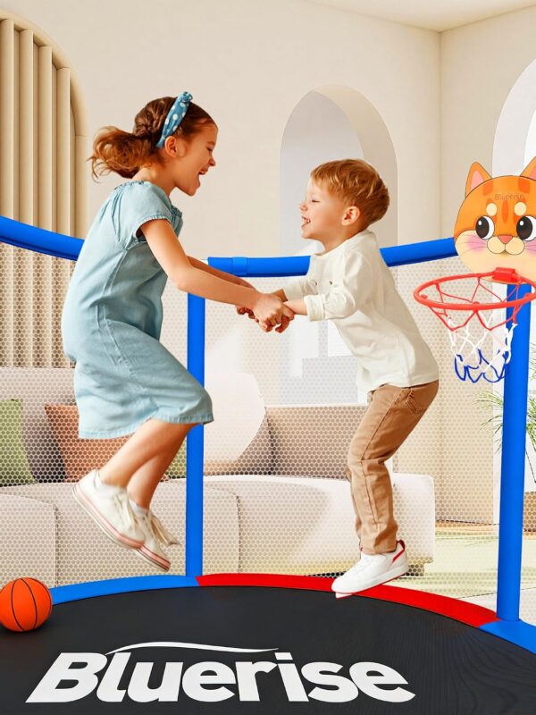 55IN 6FT Indoor&Outdoor with Enclosure Trampoline for Kids Gift (Blue / Red – 55IN – 6-in-1)