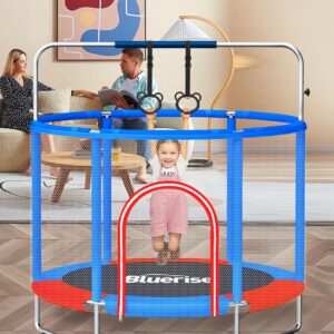 55IN 6FT Indoor&Outdoor with Enclosure Trampoline for Kids Gift (Blue / Red – 55IN – 6-in-1)