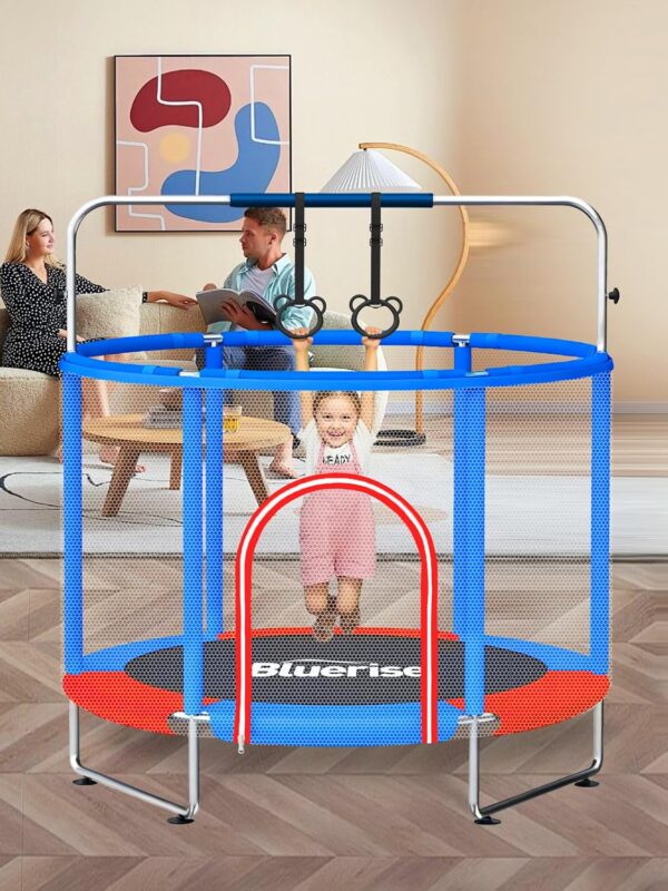 55IN 6FT Indoor&Outdoor with Enclosure Trampoline for Kids Gift (Blue / Red – 55IN – 6-in-1)