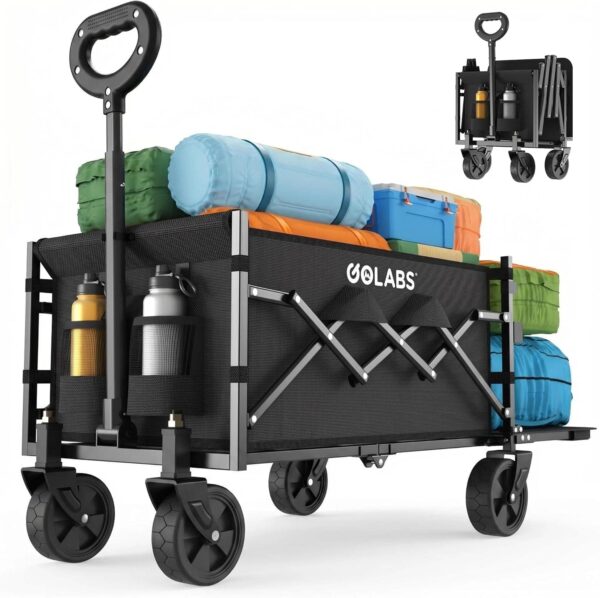 Collapsible Wagon Cart Max 350lb Load & Expandable Storage 100L