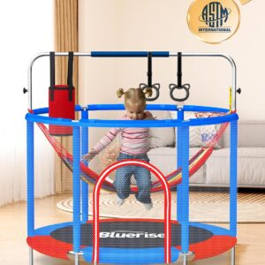 55IN 6FT Indoor&Outdoor with Enclosure Trampoline for Kids Gift (Blue / Red – 55IN – 6-in-1)