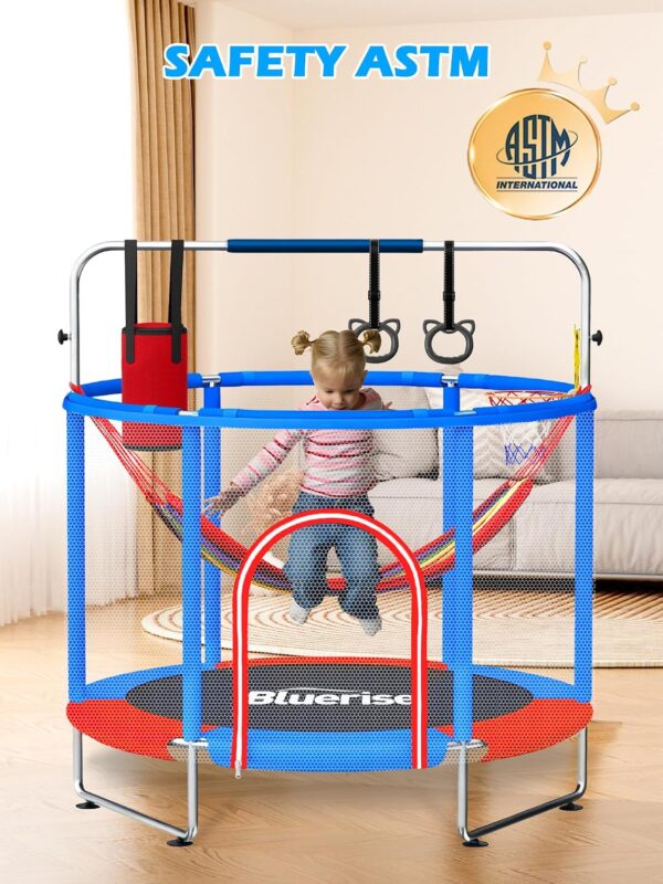 55IN 6FT Indoor&Outdoor with Enclosure Trampoline for Kids Gift (Blue / Red – 55IN – 6-in-1)