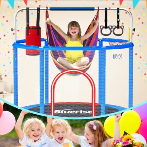 55IN 6FT Indoor&Outdoor with Enclosure Trampoline for Kids Gift (Blue / Red – 55IN – 6-in-1)