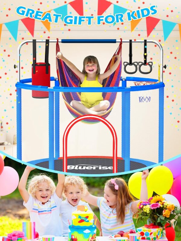 55IN 6FT Indoor&Outdoor with Enclosure Trampoline for Kids Gift (Blue / Red – 55IN – 6-in-1)