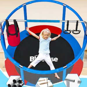 55IN 6FT Indoor&Outdoor with Enclosure Trampoline for Kids Gift (Blue / Red – 55IN – 6-in-1)