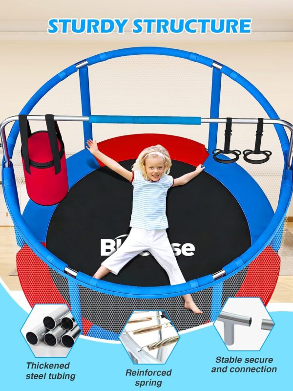 55IN 6FT Indoor&Outdoor with Enclosure Trampoline for Kids Gift (Blue / Red – 55IN – 6-in-1)