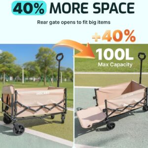 Collapsible Wagon Cart Max 350lb Load & Expandable Storage 100L