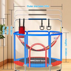 55IN 6FT Indoor&Outdoor with Enclosure Trampoline for Kids Gift (Blue / Red – 55IN – 6-in-1)