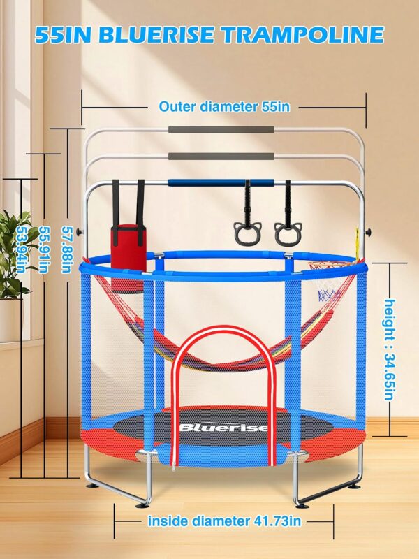 55IN 6FT Indoor&Outdoor with Enclosure Trampoline for Kids Gift (Blue / Red – 55IN – 6-in-1)