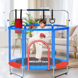 55IN 6FT Indoor&Outdoor with Enclosure Trampoline for Kids Gift (Blue / Red – 55IN – 6-in-1)