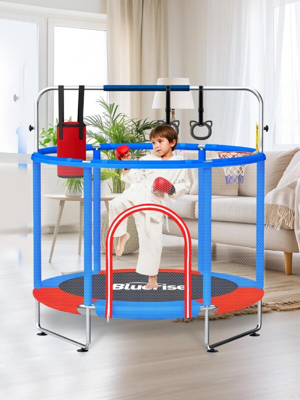 55IN 6FT Indoor&Outdoor with Enclosure Trampoline for Kids Gift (Blue / Red – 55IN – 6-in-1)