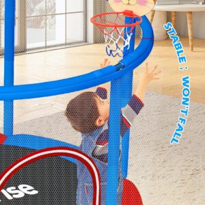 55IN 6FT Indoor&Outdoor with Enclosure Trampoline for Kids Gift (Blue / Red – 55IN – 6-in-1)